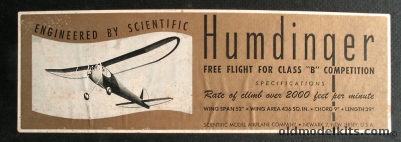 Scientific Humdinger - 52 inch Wingspan Gas 'B' Free Flight Model Airplane plastic model kit